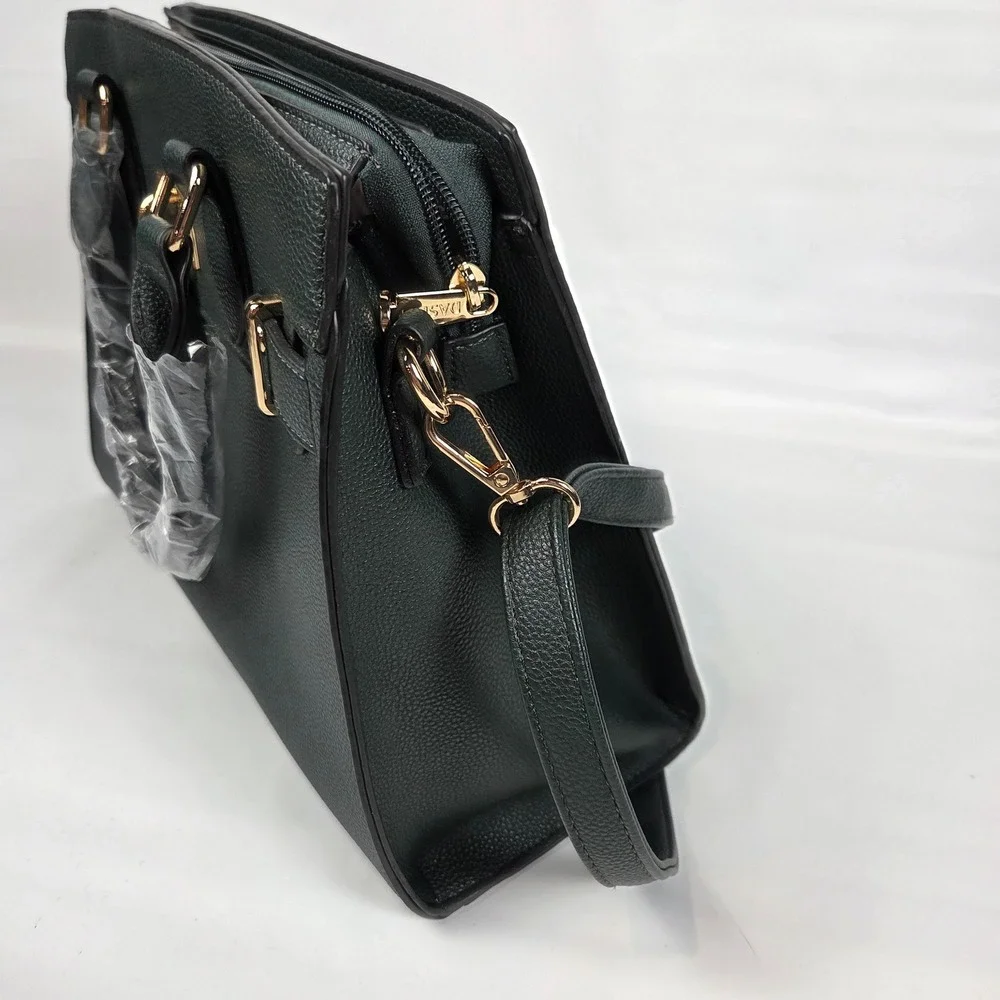 Dasein Satchel Handbag Dark Green Gold Lock Padlock Crossbody Tote Bag NWT Large